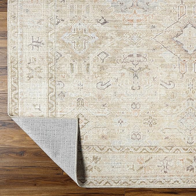 Hauteloom Nakia Bohemian Vintage Medallion Area Rug - Damask Floral Fade Look Carpet for Living Room - Farmhouse - Ivory, Cream, Medium Brown - 9'2" x 12' (9x12 Area Rug)