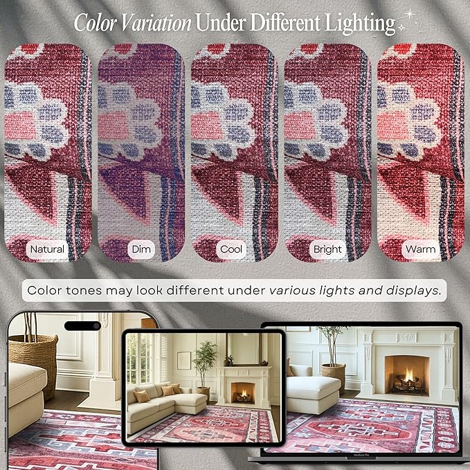 Fame Rugs Turkish Rug. Washable Vintage Oriental Antique Inspired Traditional Doormat Small Modern Area Rugs Luxury Entryway Entry Bedroom Bathroom Kitchen (378RR, 2'5 x 6'9)