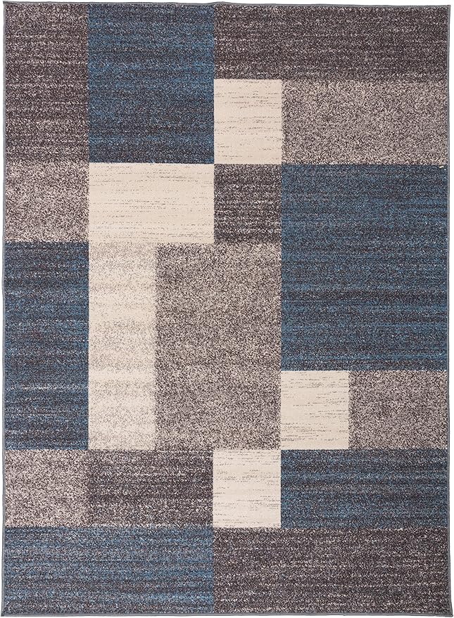 Rugshop Contemporary Blue Geometric Boxes Non-Slip Area Rug Non-Shedding for Living Room, Dining Room and Office, 10' x 14'