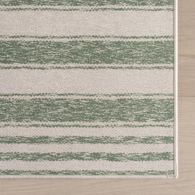 Dash & Albert Xaren Green Machine Washable Rug, 8.5 X 11.5 Feet, Green/Grey Stripe Pattern