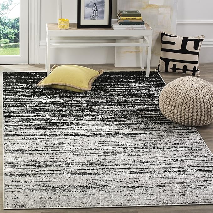 SAFAVIEH Adirondack Collection Area Rug - 4' Square, Silver & Black, Modern Ombre Design, Non Shedding & Easy to Clean, Ideal for Living Room, Bedroom, Office, Dining Space (ADR113A)