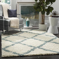 SAFAVIEH Dallas Shag Collection Area Rug - 6' x 9', Ivory & Light Blue, Trellis Design, Non-Shedding & Easy Care, 1.5-inch Thick Ideal for High Traffic Areas in Living Room, Bedroom (SGD257J)