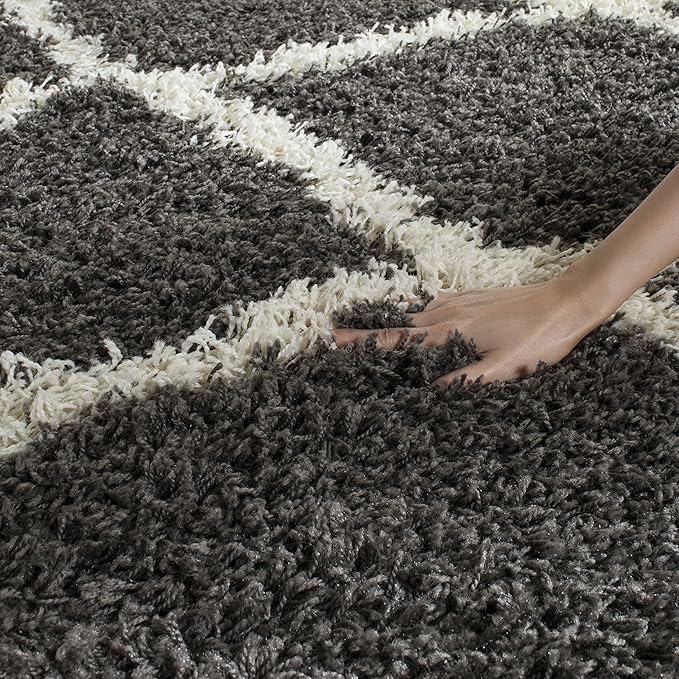 SAFAVIEH Dallas Shag Collection Area Rug - 10' x 14', Dark Grey & Ivory, Trellis Design, Non-Shedding & Easy Care, 1.5-inch Thick Ideal for High Traffic Areas in Living Room, Bedroom (SGD257A)