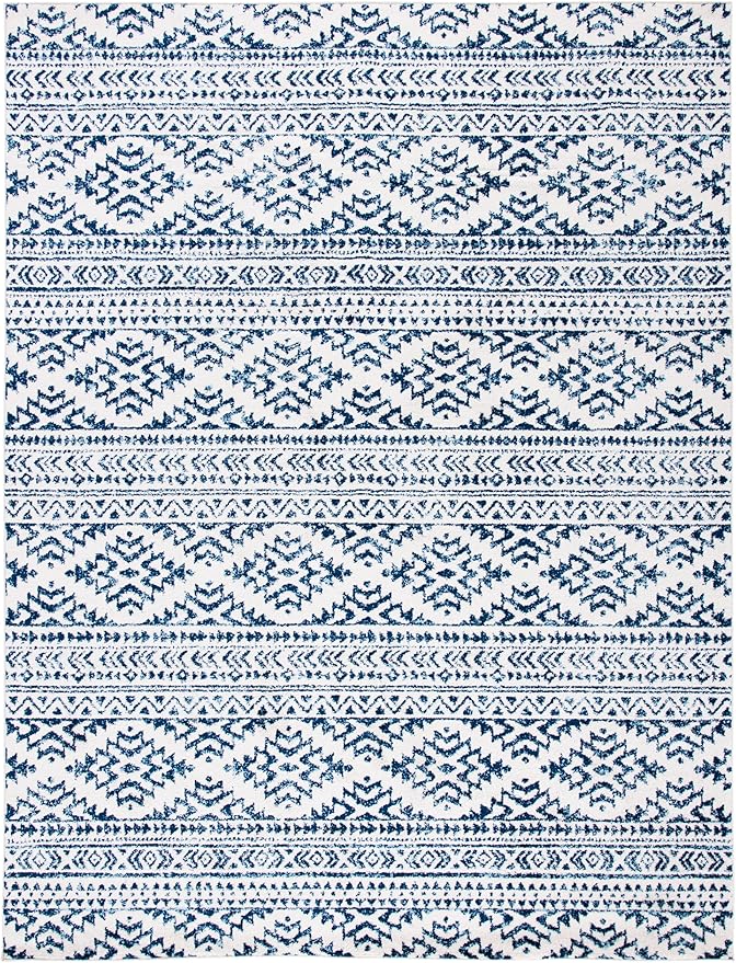 SAFAVIEH Area Rug 10x13 - Tulum Collection - Large - Ivory & Navy, Moroccan Boho Tribal Design, Non-Shedding & Easy to Clean, Ideal for Living Room, Bedroom, Dining Space (TUL272D)