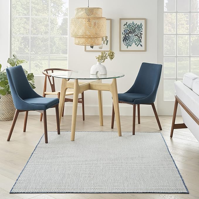 Nourison Home Courtyard Ivory Blue 6' x 9' Area Rug - Easy Clean, Non Shedding, Bed Room, Living Room, Dining Room, Kitchen (6' x 9')