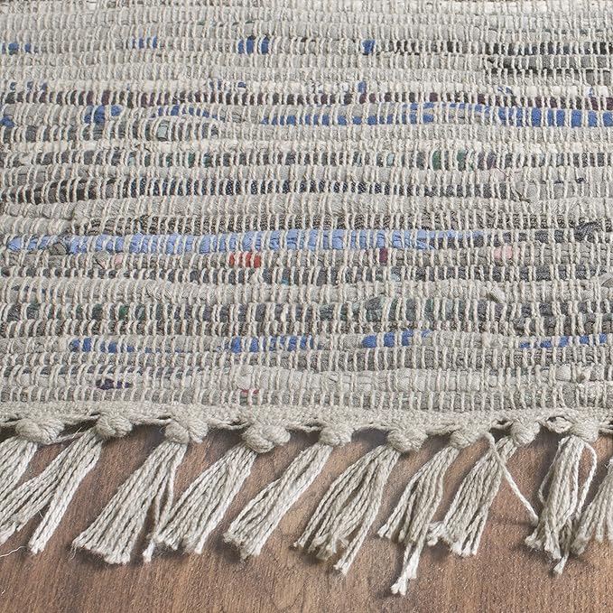SAFAVIEH Rag Rug Collection Runner Rug - 2'3" x 18', Grey, Handmade Boho Stripe Cotton, Ideal for High Traffic Areas in Living Room, Bedroom (RAR121A)
