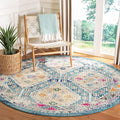 SAFAVIEH Madison Collection 5' Round Dark Blue / Yellow MAD418N Boho Diamond Distressed Non-Shedding Dining Room Entryway Foyer Living Room Bedroom Area Rug