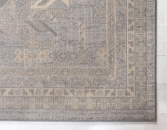 Unique Loom Taftan Collection Border Geometric Tribal Inspired Design Area Rug (8' 0 x 10' 0 Rectangular, Gray/ Black)