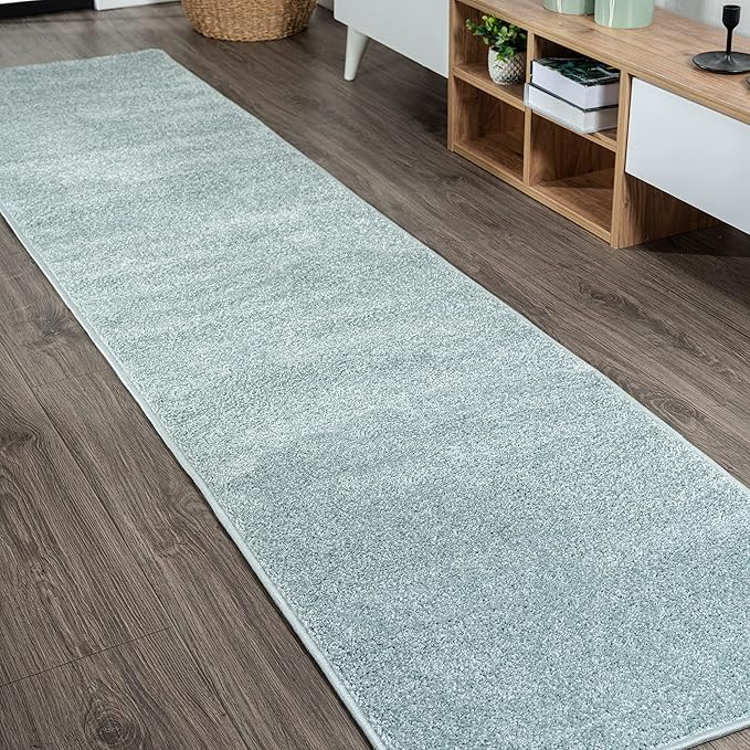 Eyely UES100S-210 Supersoft Haze Solid Low-Pile Indoor Runner Rug Casual;Contemporary;Solid;Traditional, Bedroom, Kitchen, Living Room, Easy-Cleaning, Non-Shedding, 2 X 10, Light Blue