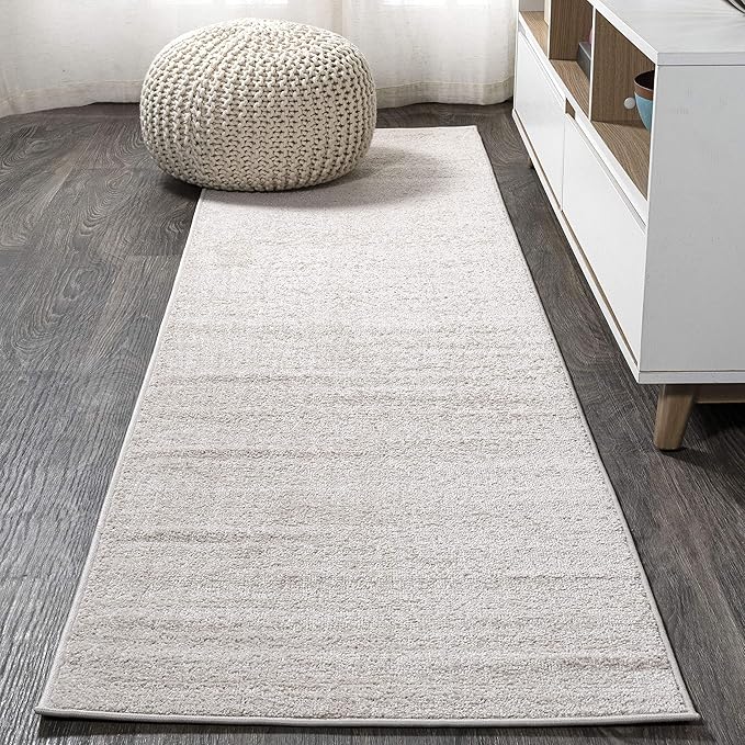 Eyely UES100D-214 Supersoft Haze Solid Low-Pile Indoor Runner Rug, Coastal, Bohemian, Minimalist, Classic, Casual for Bedroom,Kitchen,Living Room,Non Shedding,Easy-Washing, Ivory, 2 X 14
