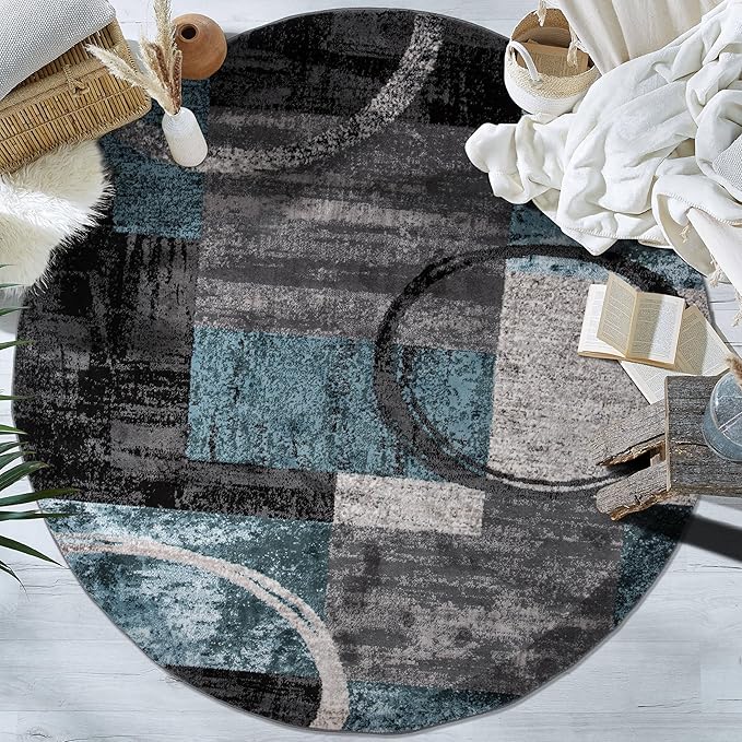 Rugshop Contemporary Abstract Circle Design Soft Round Area Rug 8' Gray