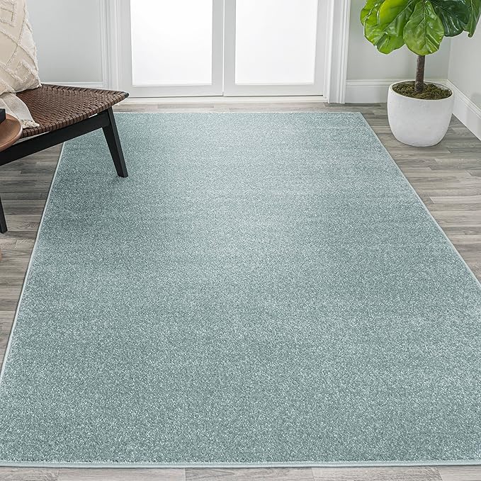 Eyely UES100S-15 Supersoft Haze Solid Low-Pile Indoor Area Rug, Coastal, Bohemian, Minimalist, Classic, Casual for Bedroom,Kitchen,Living Room,Non Shedding,Easy-Washing, Blue, 12 X 15