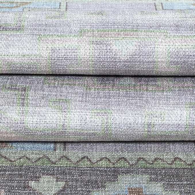 Fame Living Washable Area Rug. Modern Farmhouse. Vintage. Turkish. Bohemian. Distressed. Oriental. Traditional. Rugs for Living Room. Dining. Bedroom. Office. Entryway. Foyer. (856GrnCrm, 5'9" x 8'9")