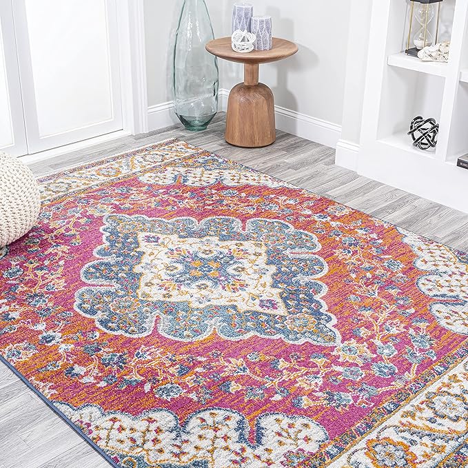 JONATHAN Y Boho Vintage Fuchsia/White Indoor Area Rug, 3x5, Bohemian Flair Medallion, Floral Easy-Cleaning High Traffic for Living Room, Bedroom, Kitchen, Pet-Friendly, Non-Shedding (BMF106C-3)