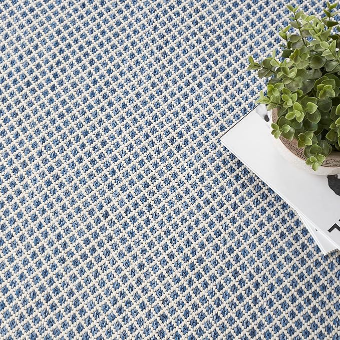 Nourison Home Courtyard Ivory Blue 5' x Square Area Rug - Easy Clean, Non Shedding, Bed Room, Living Room, Dining Room, Kitchen (5' x Square)