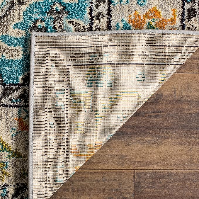 SAFAVIEH Monaco Collection Runner Rug - 2'2" x 18', Grey & Light Blue, Boho Chic Medallion Distressed Design, Non-Shedding & Easy Care, Ideal for High Traffic Areas in Living Room, Bedroom (MNC243G)