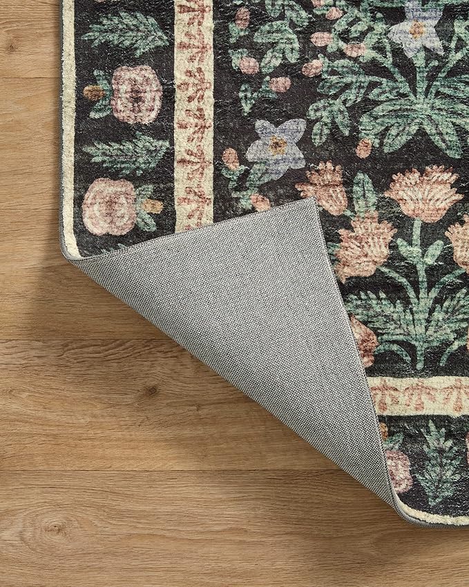 Loloi Rifle Paper Co. Eden Collection EDE-02 Mughal Garden Black 3'-6" x 5'-6" Accent Rug feat. CloudPile™