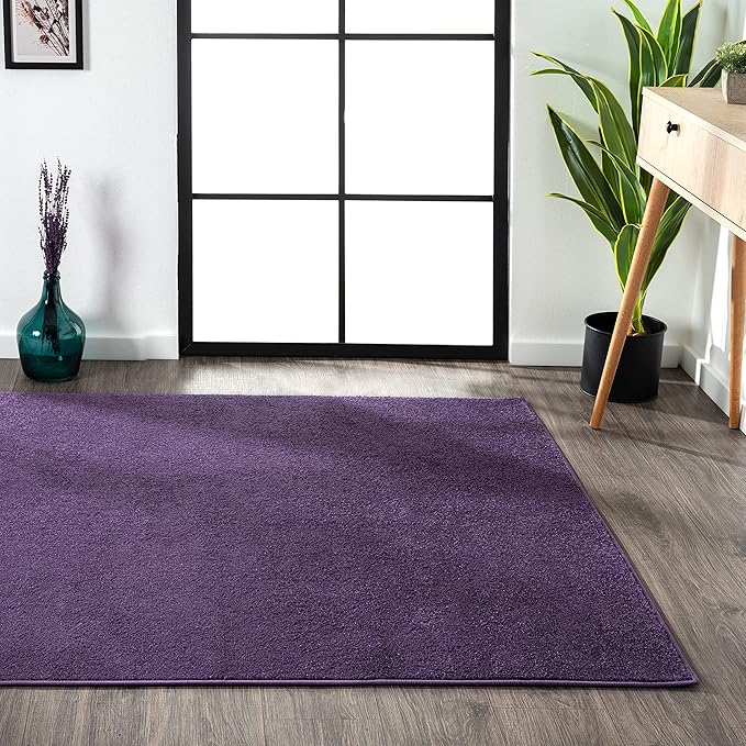 Eyely UES100N-3 Supersoft Haze Solid Low-Pile Indoor Area Rug Casual;Contemporary;Solid;Traditional, Bedroom, Kitchen, Living Room, Easy-Cleaning, Non-Shedding, 3 X 5, Purple