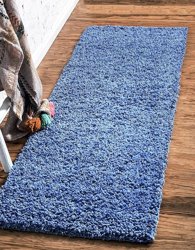 Unique Loom Solid Shag Collection Area Rug (2' 7" x 19' 8" Runner, Periwinkle Blue)