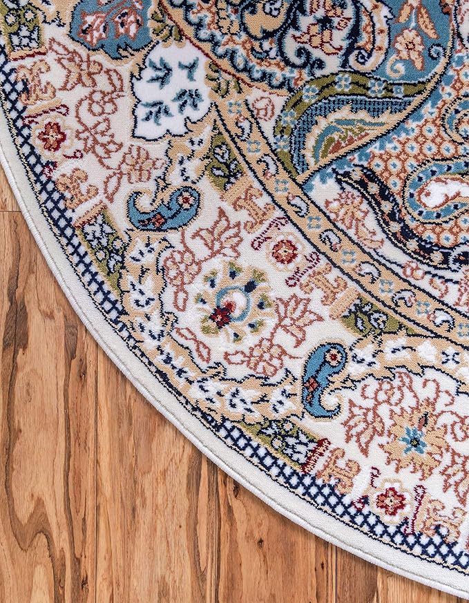 Unique Loom Narenj Collection Classic Traditional Medallion Textured Design Area Rug, Round 5' 0" x 5' 0", Ivory/Tan