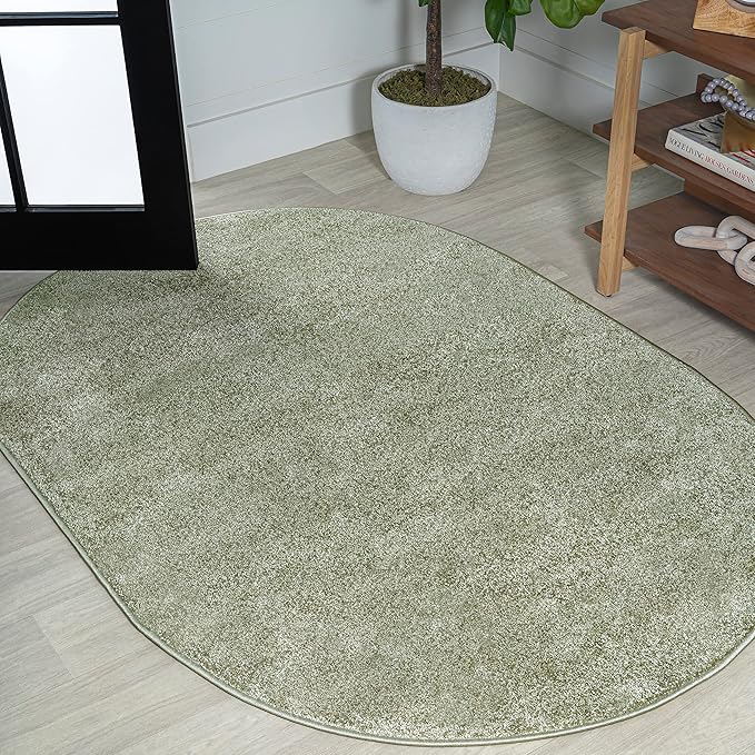 Eyely UES100O-3OV Supersoft Haze Solid Low-Pile Indoor Area Rug Casual;Contemporary;Solid;Traditional, Bedroom, Kitchen, Living Room, Easy-Cleaning, Non-Shedding, 3 X 5 Oval, Green
