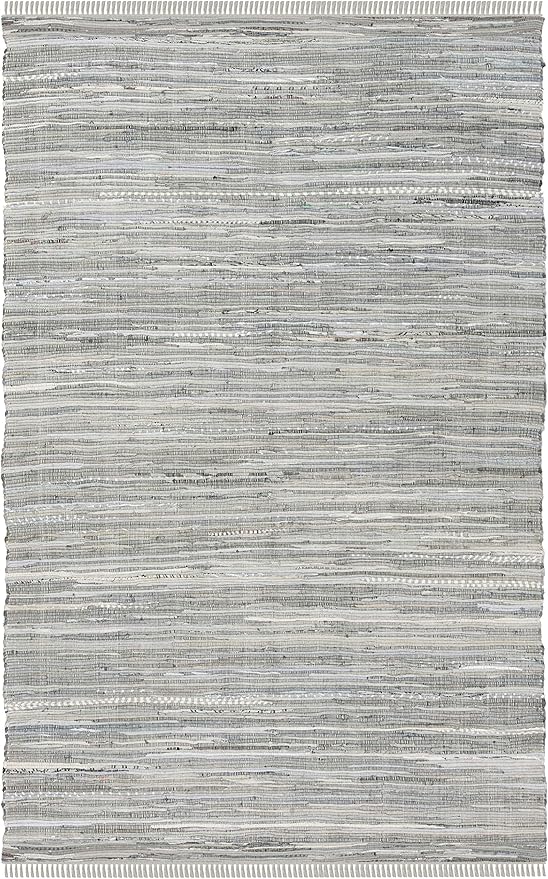 SAFAVIEH Rag Rug Collection Accent Rug - 4' x 6', Grey, Handmade Boho Stripe Cotton, Ideal for High Traffic Areas in Entryway, Living Room, Bedroom (RAR121A)