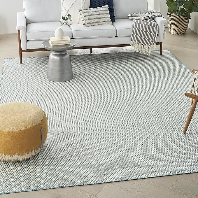 Nourison Home Courtyard Ivory Aqua 7' x 10' Area Rug - Easy Clean, Non Shedding, Bed Room, Living Room, Dining Room, Kitchen (7' x 10')