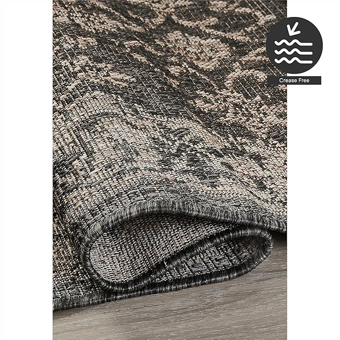 FH Home Outdoor Rug - Waterproof Easy to Clean Stain Resistant - Patio Indoor Outdoor Porch Deck Balcony Entryway - Vintage Distressed - Antalya - Gray - 5ft 2in x 7ft 6in