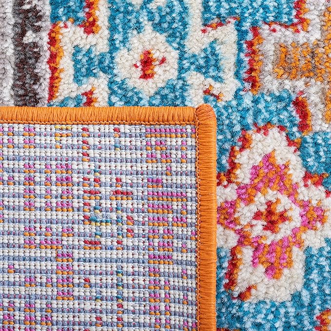 SAFAVIEH Madison Collection Area Rug - 6'7" Square, Rust & Pink, Boho Diamond Distressed Design, Non-Shedding & Easy Care, Ideal for High Traffic Areas in Living Room, Bedroom (MAD418Q)