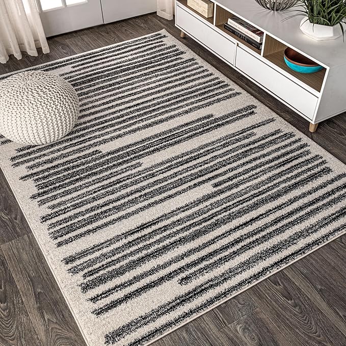 JONATHAN Y Khalil Modern Berber Stripe Cream/Black Indoor Area Rug, 12x15, Contemporary, Bohemian, Easy-Cleaning for Living Room, Bedroom, Kitchen, Pet Friendly, Non-Shedding (MOH207A-15)