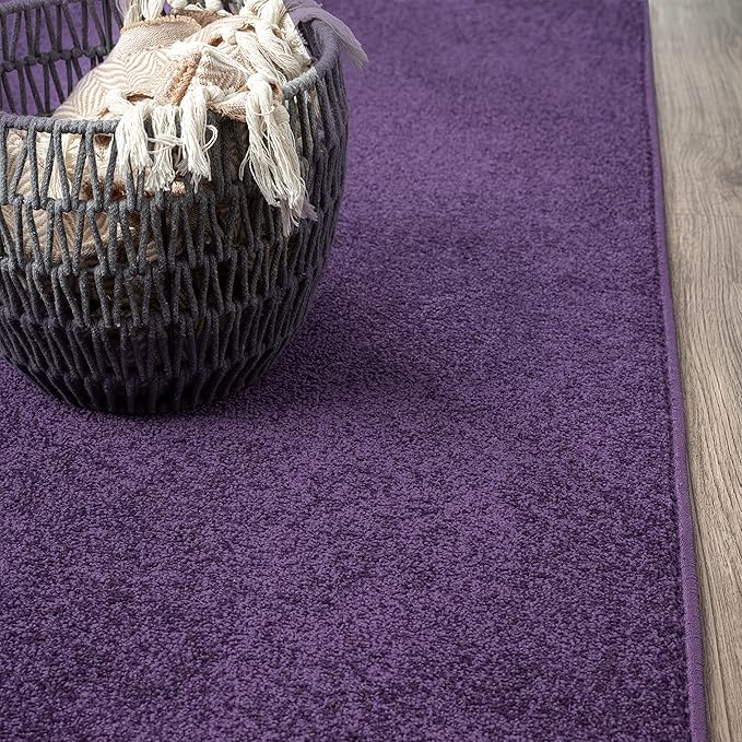 Eyely UES100N-4R Supersoft Haze Solid Low-Pile Indoor Area Rug, Coastal, Bohemian, Minimalist, Classic, Casual for Bedroom,Kitchen,Living Room,Non Shedding,Easy-Washing, Purple, 4' Round