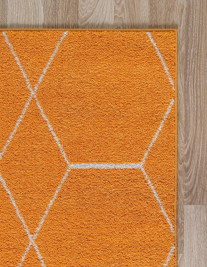 Unique Loom Trellis Frieze Collection Area Rug - Geometric (2' x 13' 1" Runner, Orange/ Ivory)