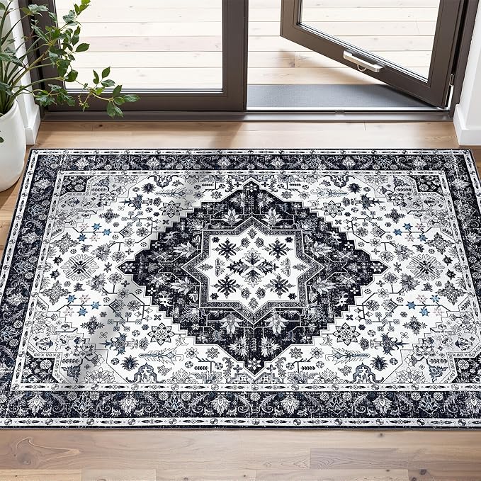 2x3 Rug,Boho Vintage Oriental Washable Rugs,Collapsible Area Rug for Bedroom, Entryway, Kitchen, Bathroom