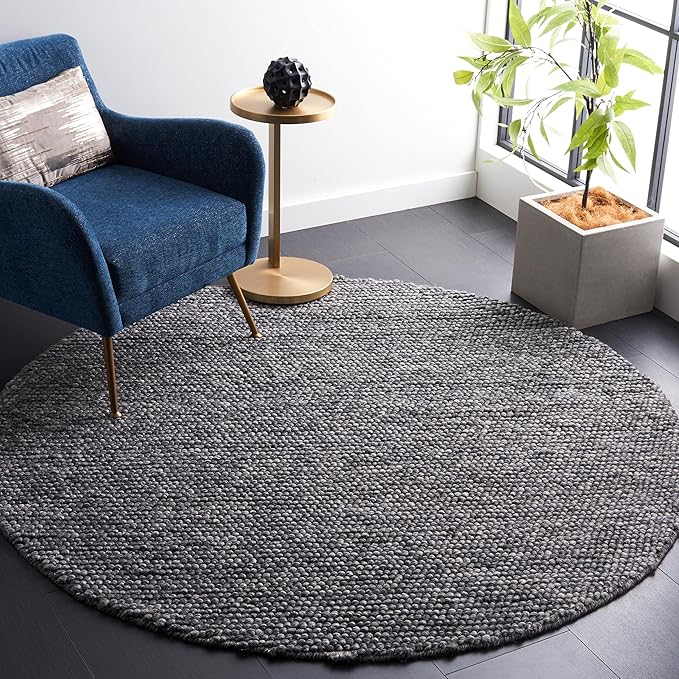 SAFAVIEH Natura Collection Area Rug - 4' Round, Dark Grey, Handmade Wool Blend, Textured Design, Ideal for Living Room, Bedroom, Dining Space (NAT620H)