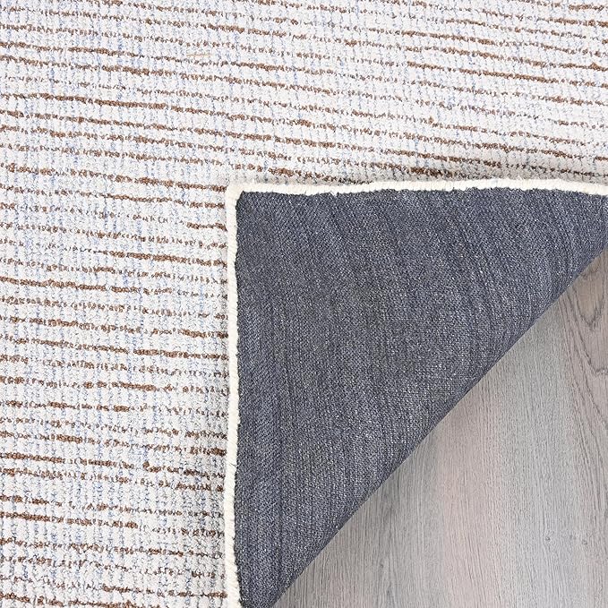 Hand-Tufted 100% Wool Pile Area Rug – Geometric Textured Grid Check Pattern – Thick and Durable Floor Carpet for Bedroom, Living Room, Kids Room, and Dining Area (Light Brown, 2.6' x 8')