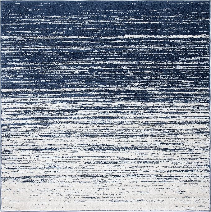 SAFAVIEH Adirondack Collection Area Rug - 4' Square, Navy & Ivory, Modern Ombre Design, Non Shedding & Easy to Clean, Ideal for Living Room, Bedroom, Office, Dining Space (ADR113N)