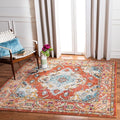 SAFAVIEH Monaco Collection Area Rug - 5' Square, Orange & Light Blue, Boho Chic Medallion Distressed Design, Non-Shedding & Easy Care, Ideal for High Traffic Areas in Living Room, Bedroom (MNC243H)