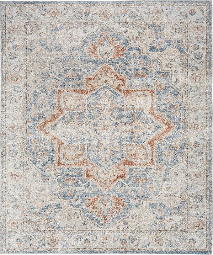 Nourison Home Astra Machine Washable Traditional Denim Multi 7'10" x 10' Area Rug, Easy Clean, Non Shedding, Bed Room, Living Room, Dining Room, Kitchen (8x10)