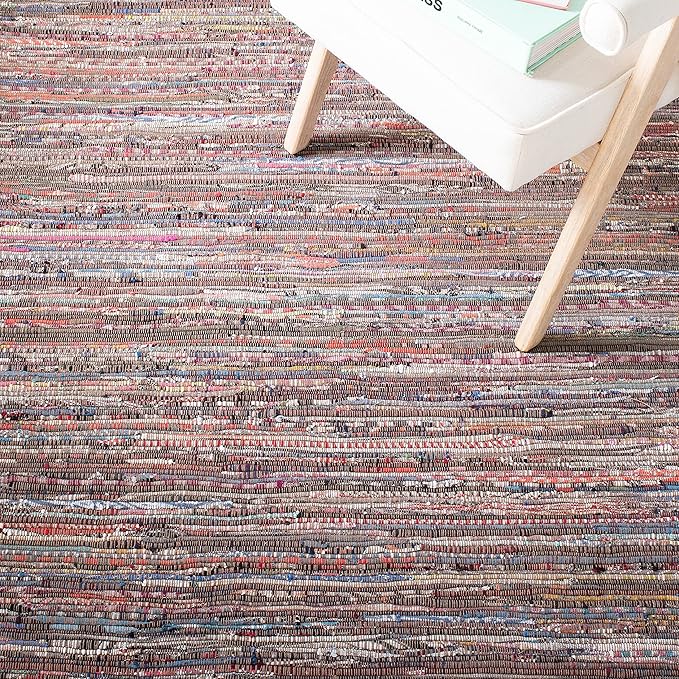 SAFAVIEH Rag Rug Collection Accent Rug - 2'3" x 5', Rust & Multi, Handmade Boho Stripe Cotton, Ideal for High Traffic Areas in Entryway, Living Room, Bedroom (RAR121E)