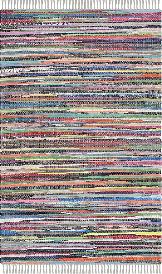 SAFAVIEH Rag Rug Collection Accent Rug - 2'3" x 5', Grey & Multi, Handmade Boho Stripe Cotton, Ideal for High Traffic Areas in Entryway, Living Room, Bedroom (RAR121M)