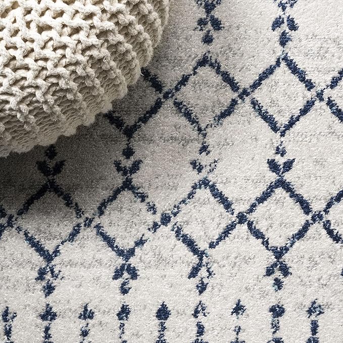 JONATHAN Y Boho Vintage Diamond Cream/Navy Indoor Area Rug 5X8 ft, Moroccan Hype for Living Room, Bedroom, Kitchen, Office, Easy-Cleaning, High Traffic, Pet-Friendly, Non-Shedding (MOH101F-5)