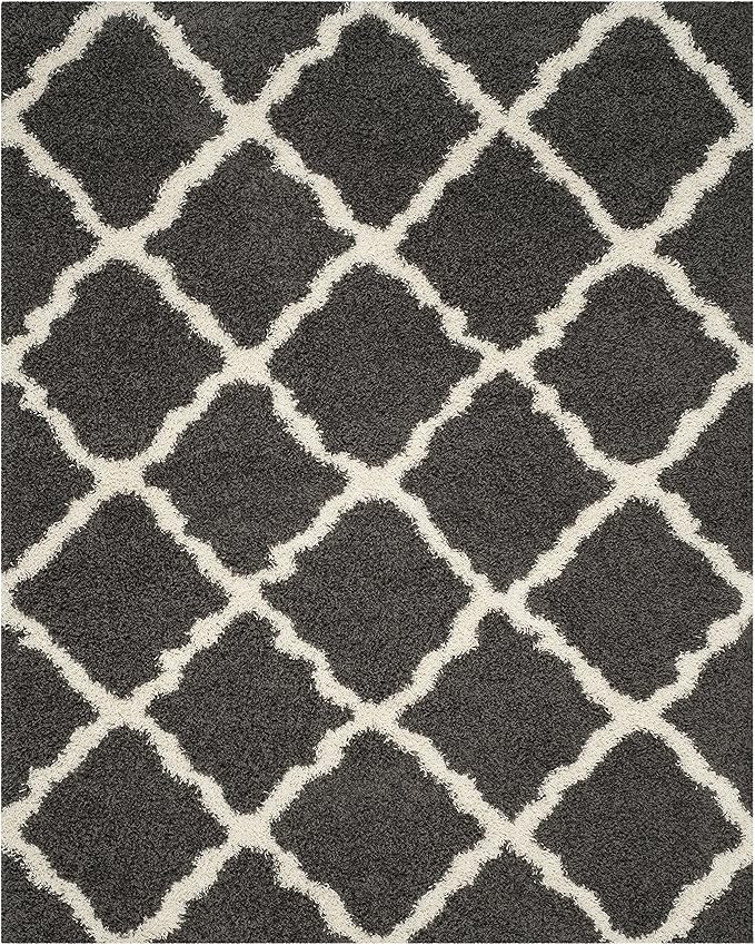 SAFAVIEH Dallas Shag Collection Area Rug - 6' x 9', Dark Grey & Ivory, Trellis Design, Non-Shedding & Easy Care, 1.5-inch Thick Ideal for High Traffic Areas in Living Room, Bedroom (SGD257A)