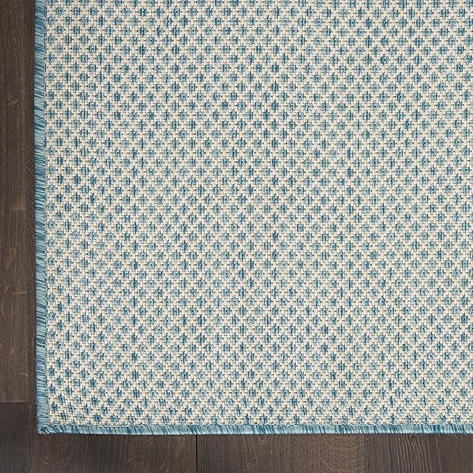 Nourison Home Courtyard Ivory Aqua 7' x 10' Area Rug - Easy Clean, Non Shedding, Bed Room, Living Room, Dining Room, Kitchen (7' x 10')