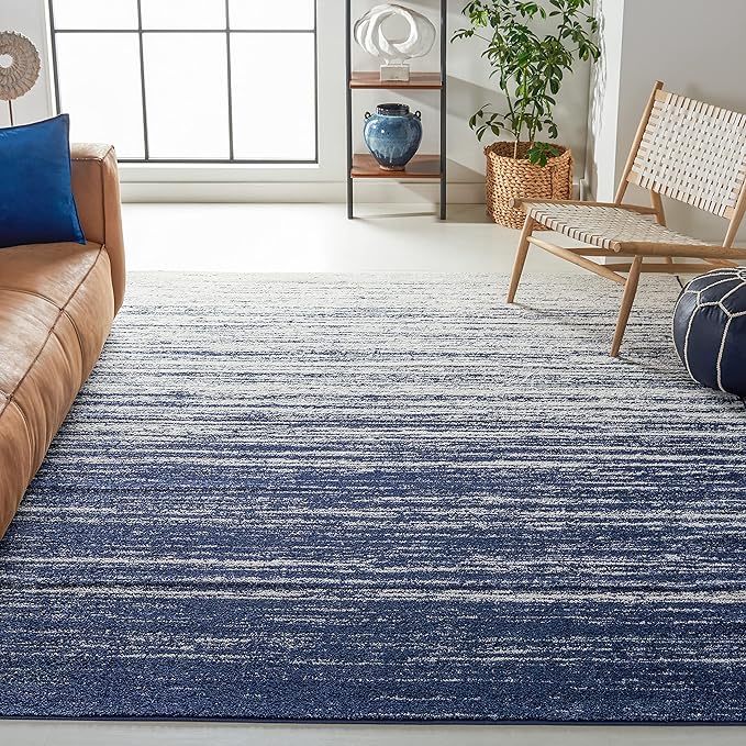 SAFAVIEH Adirondack Collection Area Rug - 6'7" Square, Navy & Ivory, Modern Ombre Design, Non Shedding & Easy to Clean, Ideal for Living Room, Bedroom, Office, Dining Space (ADR113N)