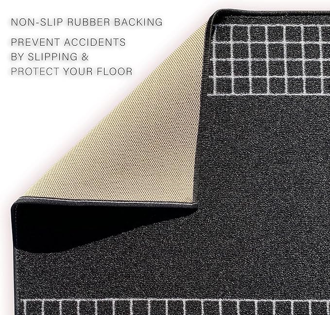 Custom Made Runner Rug for Kitchen Foyer Hallway Entry Choose Your Length 31 Inch Wide Geometric Checkered Design Black Color (9 feet x 31 Inch)