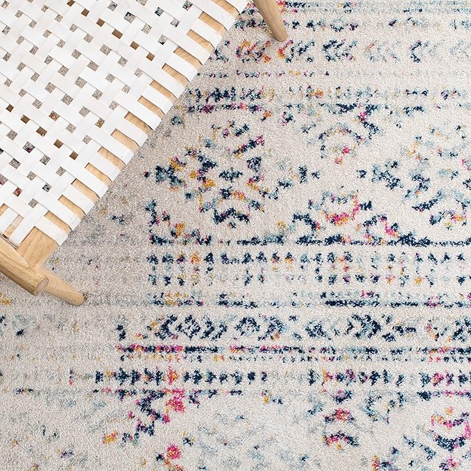 SAFAVIEH Tulum Collection Accent Rug - 2' x 5', Ivory & Blue, Moroccan Boho Tribal Design, Non-Shedding & Easy to Clean, Ideal for Front Door, Kitchen, Entryway, Foyer (TUL272C)