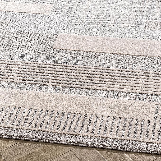 Well Woven Harlow Collection Briar Beige - Modern Tribal Minimalist Geometric 8x10 Area Rug - Ideal for Living Room, Dining Room & Bedroom - Durable, Stain Resistant & Easy to Clean