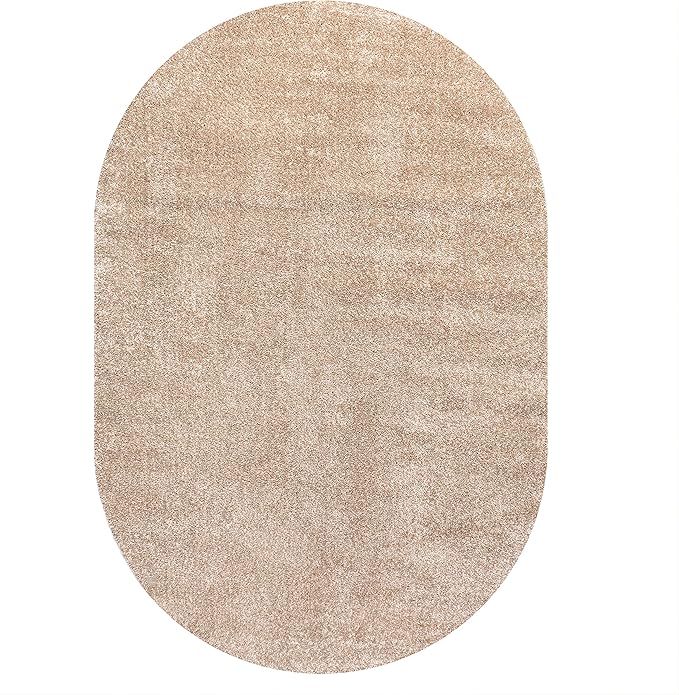 Eyely UES100G-5OV Supersoft Haze Solid Low-Pile Indoor Area Rug, Coastal, Bohemian, Minimalist, Classic, Casual for Bedroom,Kitchen,Living Room,Non Shedding,Easy-Washing, Beige, 5 X 8 Oval