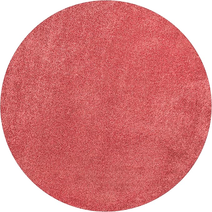 Eyely UES100E-6R Haze Solid Low-Pile Red 6' Round Area Rug, Pet Friendly, Stain Resistant, Easy Cleaning, for Bedroom, Living Room, Kitchen