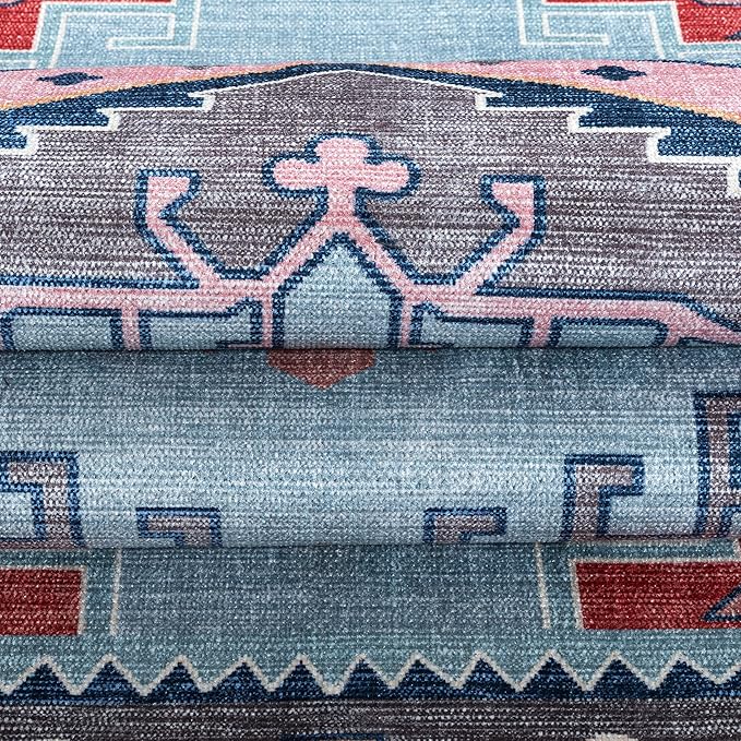 Fame Living Washable Area Rug. Modern Farmhouse. Vintage. Turkish. Bohemian. Distressed. Oriental. Traditional. Rugs for Living Room. Dining. Bedroom. Office. Entryway. Foyer. (856BlM, 7'5" x 9'8")